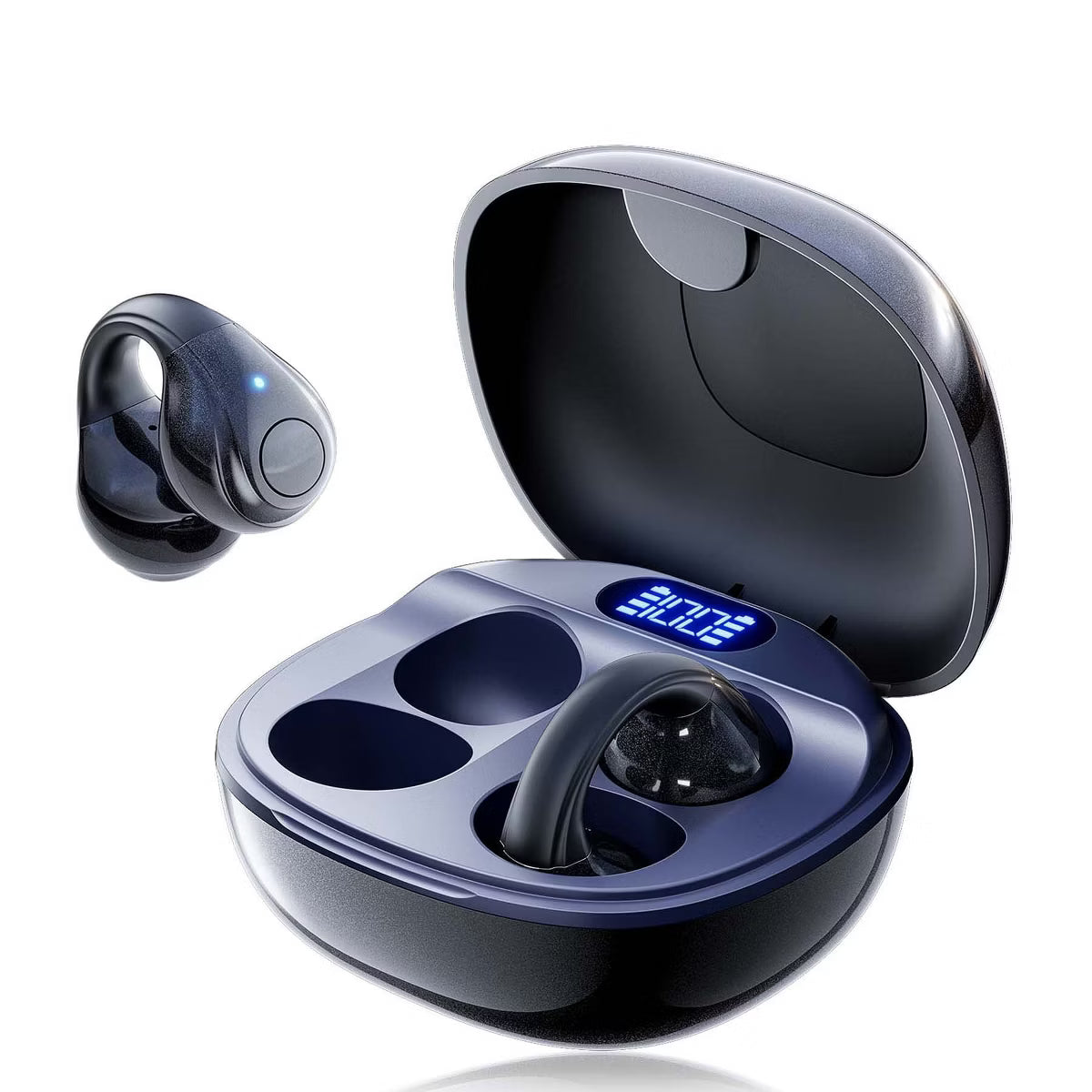 VEATOOL Open-Ear Headphones, Wireless Clip On Earbuds with Digital Display Charging Case 68 Hours Playtime