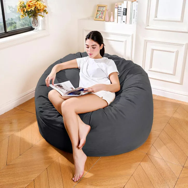 Hooseng Bean Bag Chair, 4FT Bean Bag with Velvet Cover, Giant Bean Bag Chairs with Filler Adult, Bean Bag Sofa Filled with High-Density Sponge