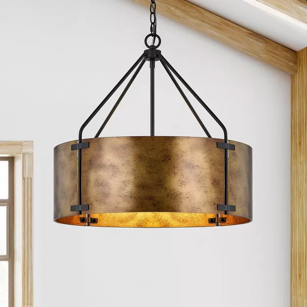GTCLIGHTING Vintage Metal Drum Chandelier, 4-Light E27 Industrial Adjustable Chain Hanging Pendant Light Fixtures for Foyer Entryway Kitchen