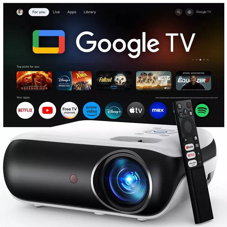 Google TV Smart Projector, HAPPRUN 4K UHD Home Theater with Dolby Sound, Wi-Fi & Bluetooth, Built-in Streaming Apps