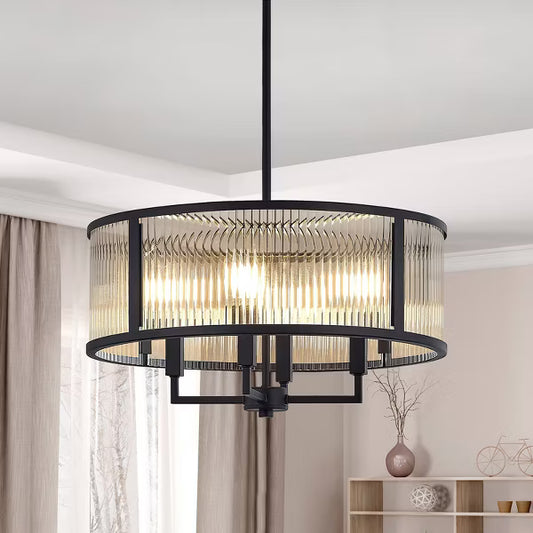 GTCLIGHTING Modern Dining Room Chandelier 20” Black Textured Glass Chandelier Light Fixture Farmhouse Round Hanging Lighting for Dining Room Kitchen