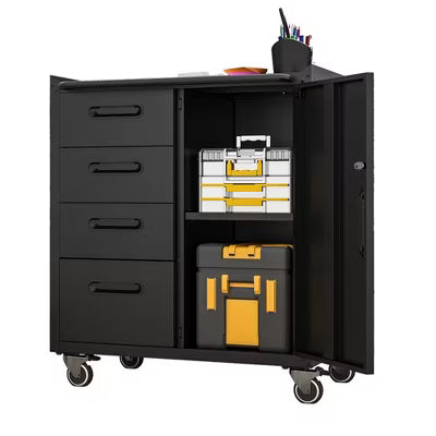 Yukimo Heavy-Duty Cold-Rolled Steel Rolling Tool Cabinet with Wheels, 35"H Storage Cabinet, Lockable Detachable Casters, Easy Assembly