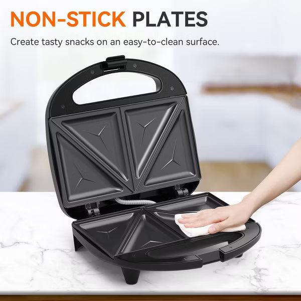 OSTBA 2-Slice Sandwich Maker with Triangle Plates, Non-Stick Grilled Cheese, Indicator Lights, Cool-Touch Handle, 750W, Compact & Easy to Clean