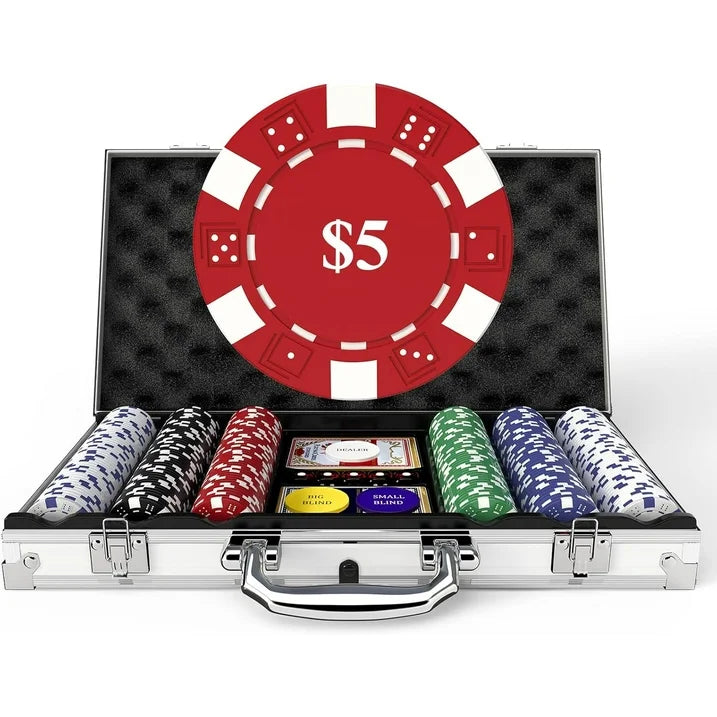HEITOK 300PCS 11.5g Professional Poker Chip Set with Aluminum Case for Texas Hold em, Age 18+, New