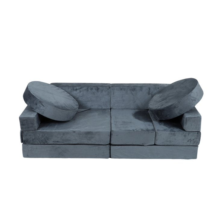 HSUNNS 14 PCS Kids Couch, Velvet Kids Play Modular Couch, Kids Sofa for Boys and Girls, Easy Assembly, Modular Play Sofa for Bedroom and Playroom, Gray