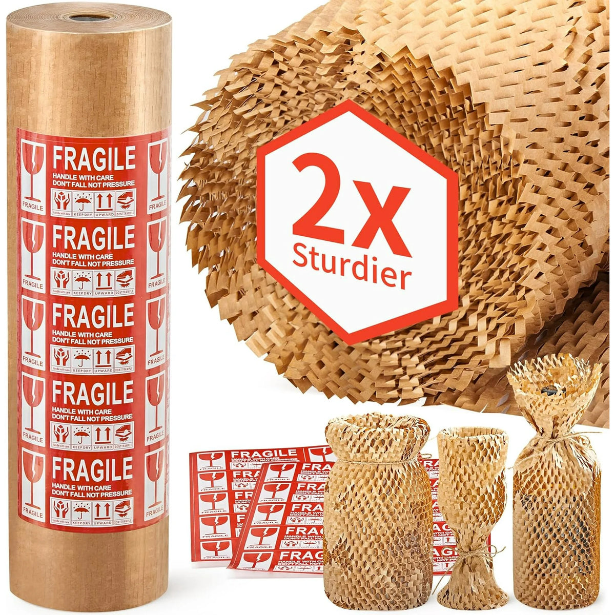Honeycomb Packing Paper, 15x 164 Bubble Packing Wrap for Packing Shipping Moving Bubble Packing Paper Wrapping Roll Recyclable Moving Supplies With 20 Fragile Sticker Labels