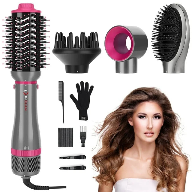 Blowout Brush, IG INGLAM 4 in 1 Hair Dryer Brush Set, Negative Ion Detachable Blow Dryer Brush Set & Styler Volumizer Hair Styling Tools, Gray