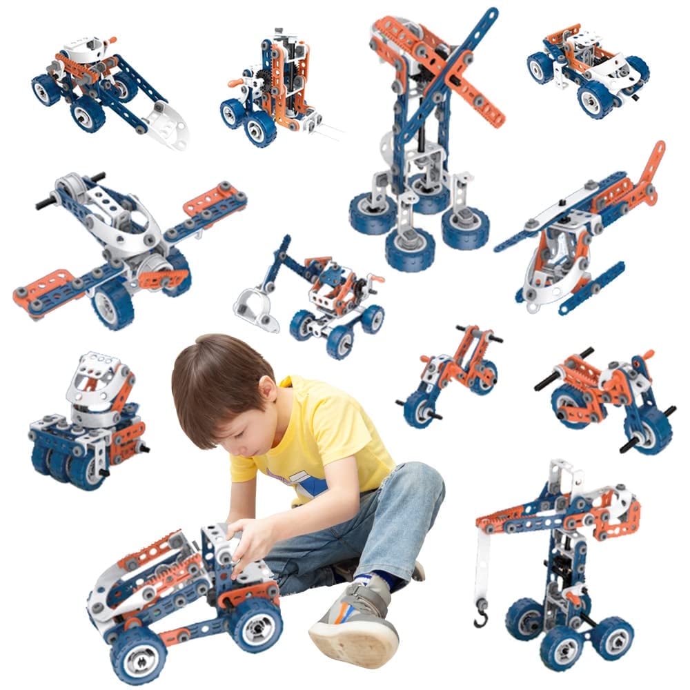 JUGAAD LIFE 12-in-1 STEM Building Toys Blocks Set for Boys 8 11, DIY Electric Construction Toys, Engineering Learning Toys, Educational Creative Game Gift for Kids Toddler Girls Age 4 5 6 7 8+