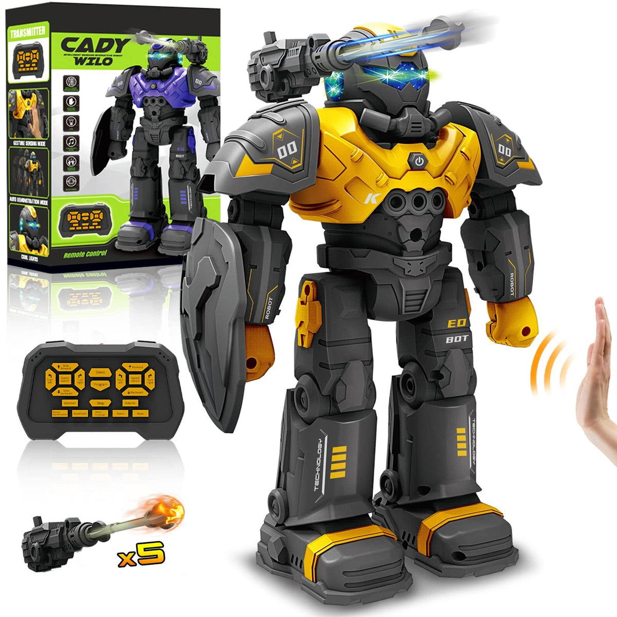 JUGAAD LIFE RC Robot Toys for Kids, Smart Remote Control Robot with Talking, Singing, Dancing, Programmable Interactive Gesture Sensing, Gifts for Boys Girls Age 3 4 5 6 7 8-12 Years Old (Yellow)
