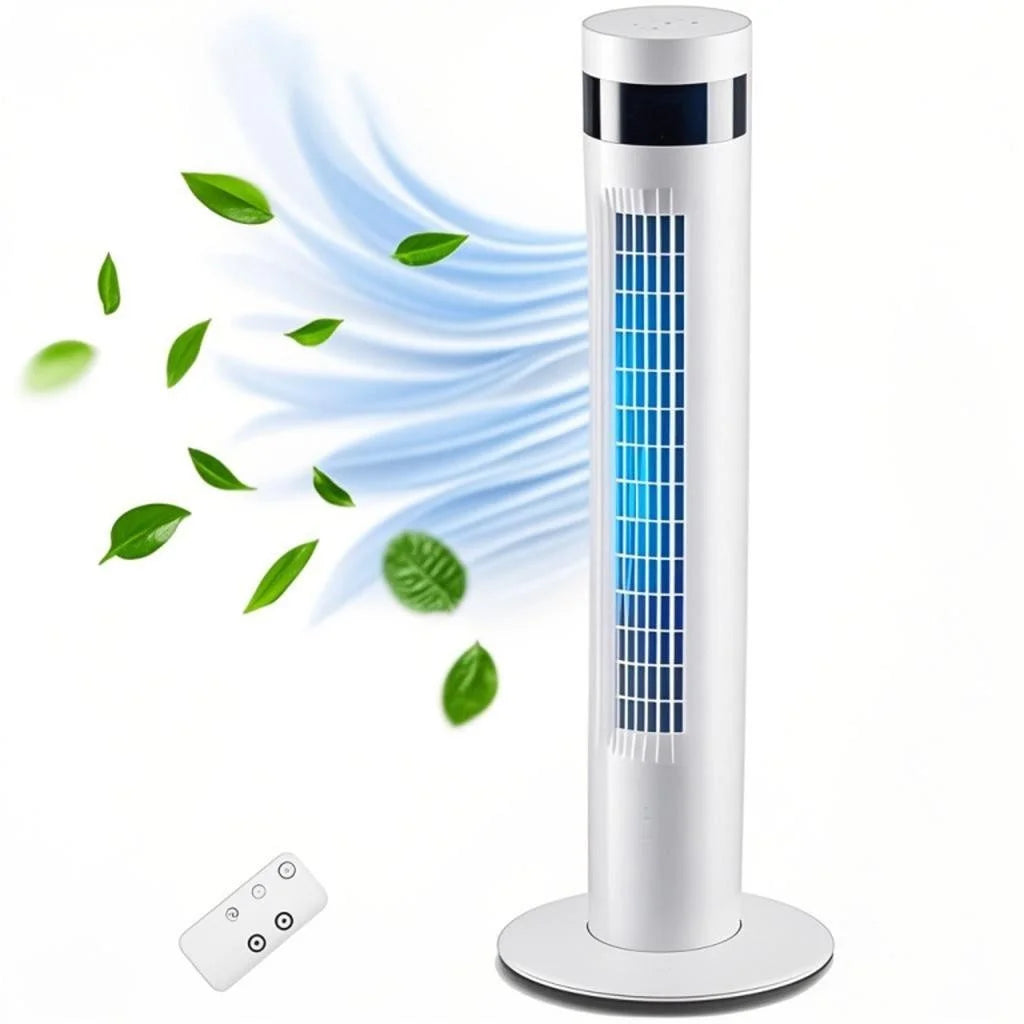 KISSAIR Tower Fan 35” Portable with Oscillation, Remote Control,3 Powerful Wind Speed and 3 Modes Setting, Built in 12 H Timer LED Display Compact Standing Fan for Bedroom Home Office, White