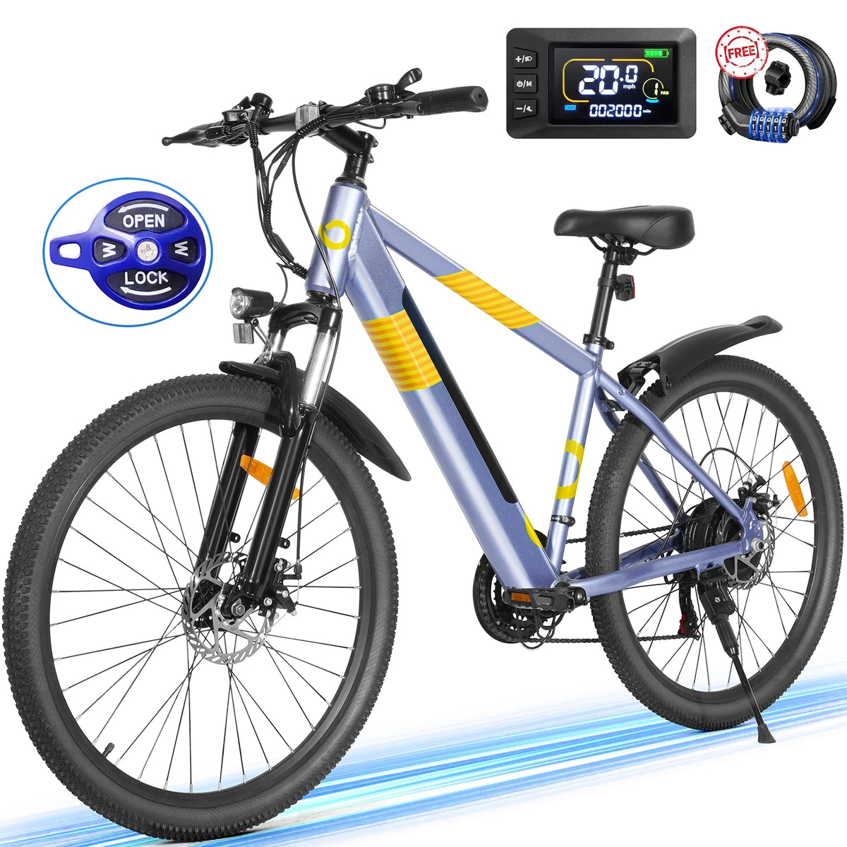 MIHOVER 550W Electric Bike 26 Electric Mountain Bike for Adults, 48V Built-in Hidden Removable Battery, Up to 50 Miles with Shimano 21 Speed City Commuter Bike for Man Woman  UL2849
