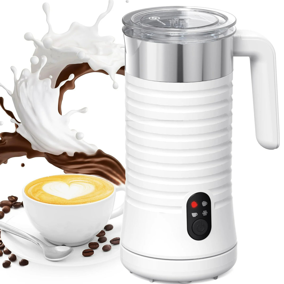Milk Frother and Steamer, Paris Rhône 4-in-1 Milk Frother,Electric Milk Frother Hot& Cold Foam Temperature Control, Auto Shut-Off Frother for Coffee Latte