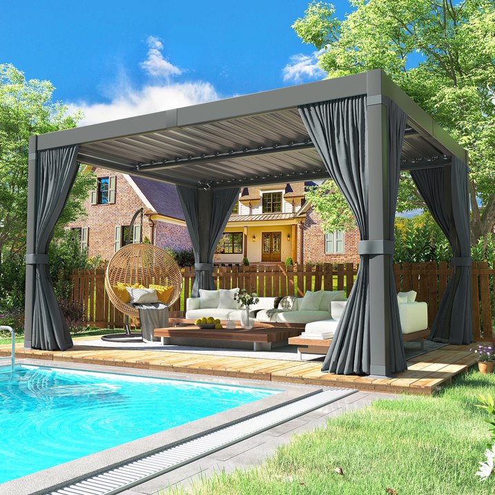 NETAJE 10'x12' Outdoor Aluminum Louvered Pergola with Adjustable Louvered Roof for Backyard, Garden, and Decks, Gray