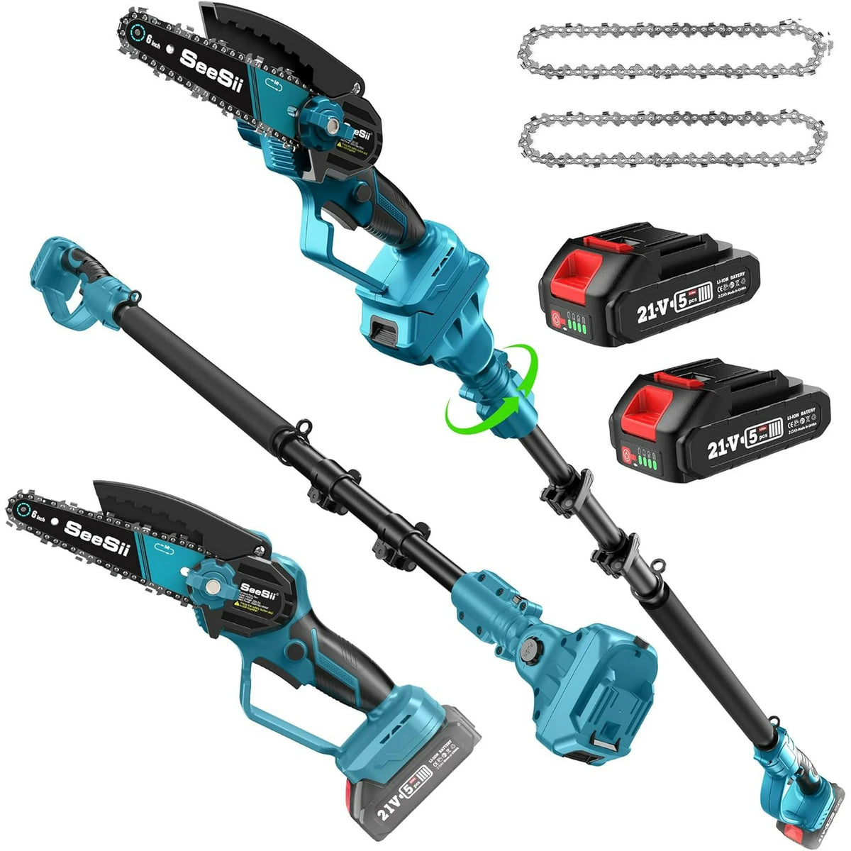2-IN-1 Cordless Pole Saw & Mini Chainsaw, 6-Inch Brushless Chain Saw with 2x 2.0Ah Battery