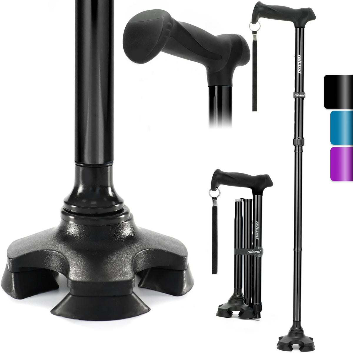 REHAND Adjustable Walking Cane,Lightweight Folding Walking Stick with for Men  Women,Seniors  Adults,Collapsible,Heavy Duty,Black