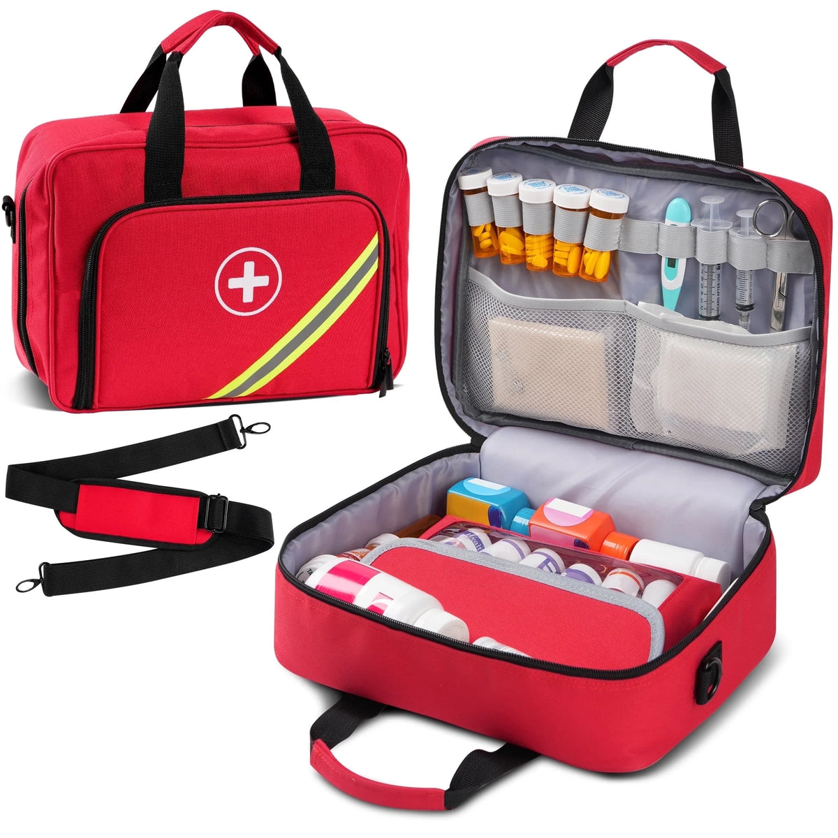 Medicine Bag Water-Resistant Large Capacity , Multi-Pocket First Aid Organizer with Adjustable Strap for Hiking Camping EMT