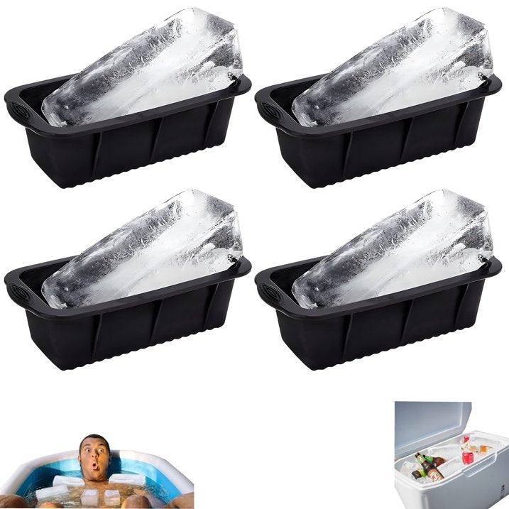 Rizulfey 4Pack Extra Large Cube Silicone Molds for Ice Bath and Pod, Reusable 2.2 lbs inch Ice Tray for Cooler (Black)