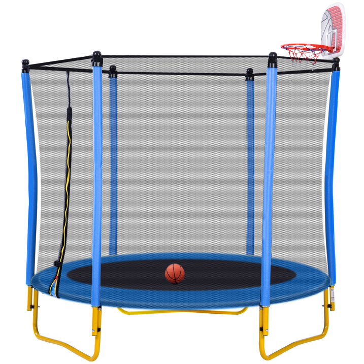 SHINPT 65 Outdoor Indoor Mini Toddler Trampoline with Enclosure Net, Basketball Hoop and Ball Included, Entertainment Trampoline for Backyard, Patio
