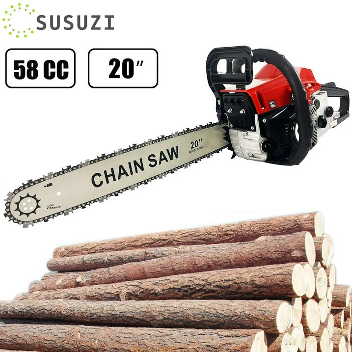 SUSUZI Gas Chainsaw 20'' 4-Stroke 58CC Cordless Chainsaw for Farm, Garden and Ranch for Cutting Wood