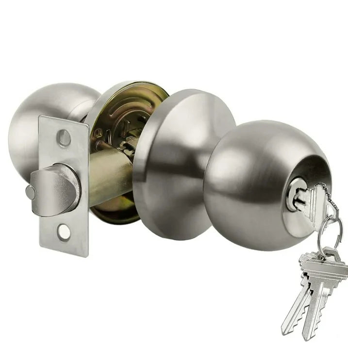 SUWU Door knob,Keyed Entry Door Knob with Lock, Interior and Exterior Door Lock, Standard Ball, Satin Nickel