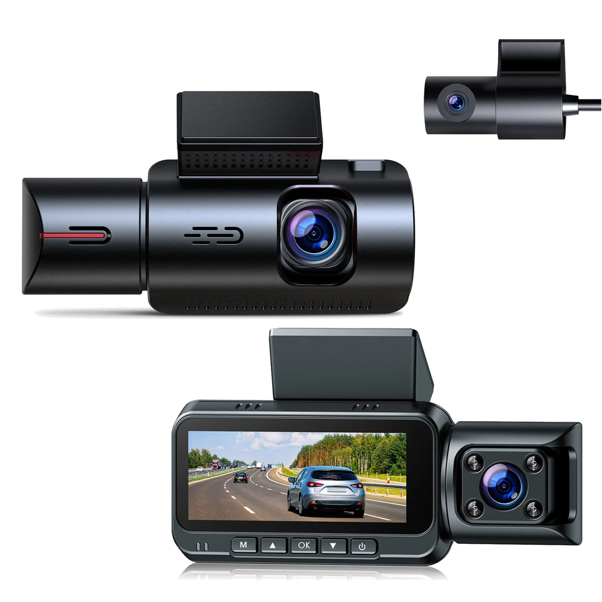 TOGUARD 3 Channel Dash Cam Front and Rear Inside with, 4K Car Camera Built-in GPS IR Night Vision Dash Camera with Loop Recording, G-Sensor, Parking Monitor