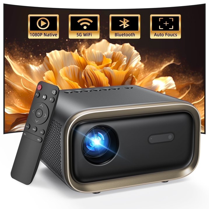 TOPVISION Native 1080P Projector with Wifi and Bluetooth, 50,000Hrs Lamp Life,Auto Focus,Black, 1 Pack