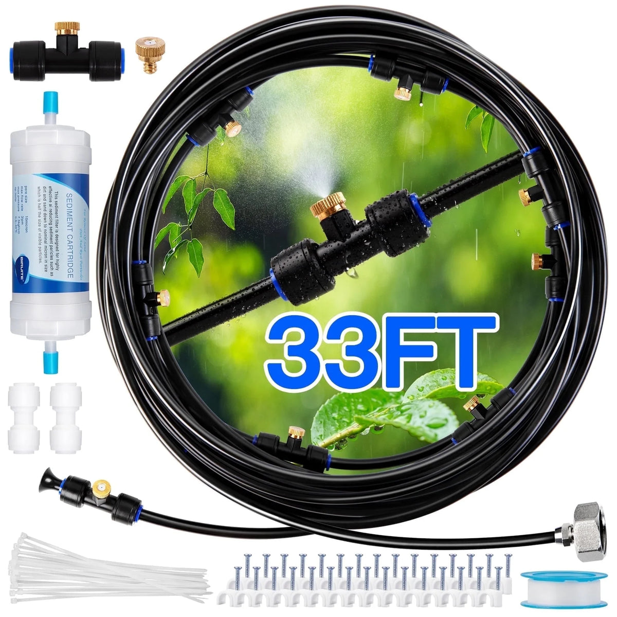 Uarter Misting Cooling System Outdoor Mister: Cooling System Upgraded Spray Nozzles 33 FT Cooling Mister for Outside Patio Beach Pool