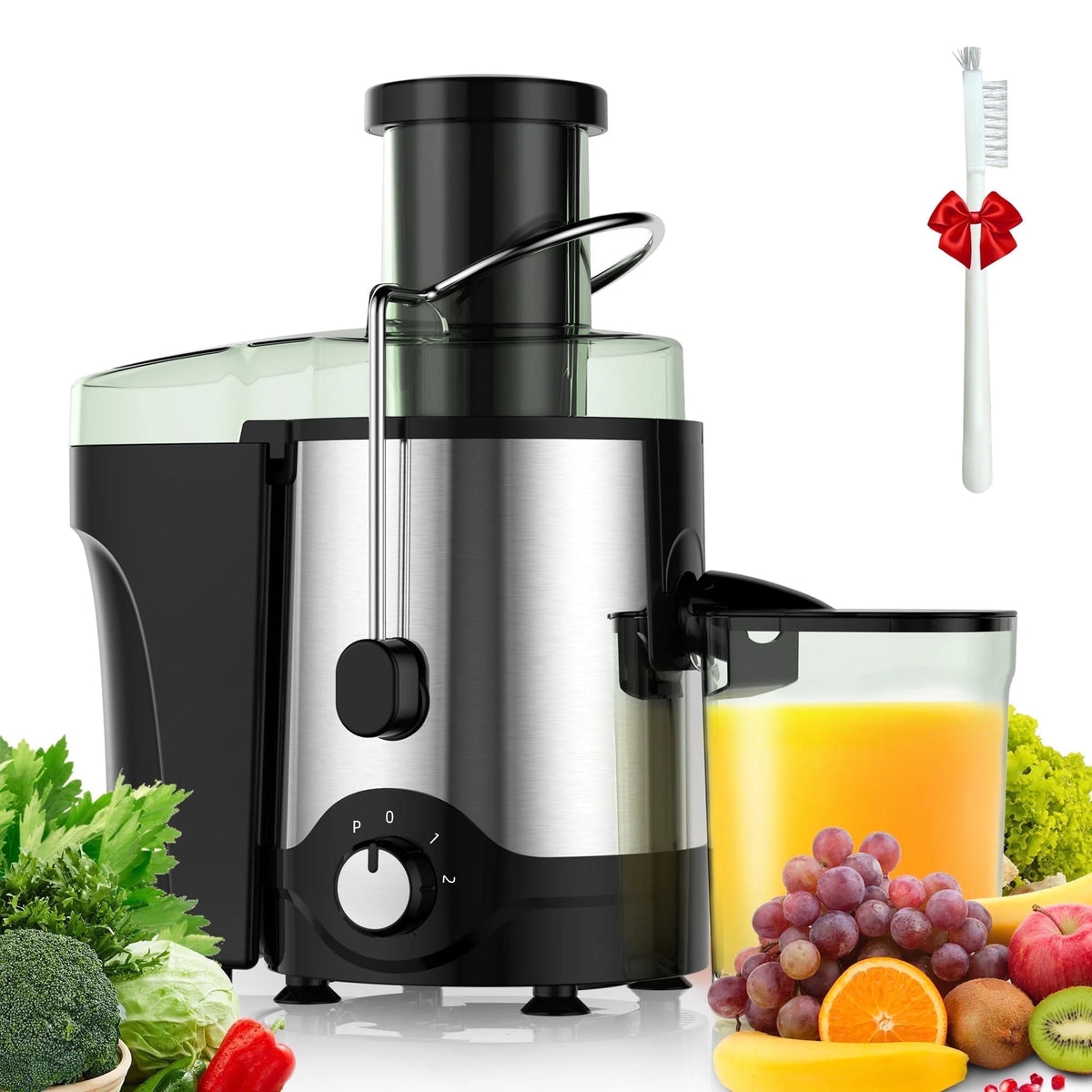 VAVSEA Juicer Machine 600W, Juice Extractor, Anti Drip Press Centrifugal Juicer with Big Mouth 3 Feed Chute for Whole Fruit Vegetable, BPA Free, Easy to Clean