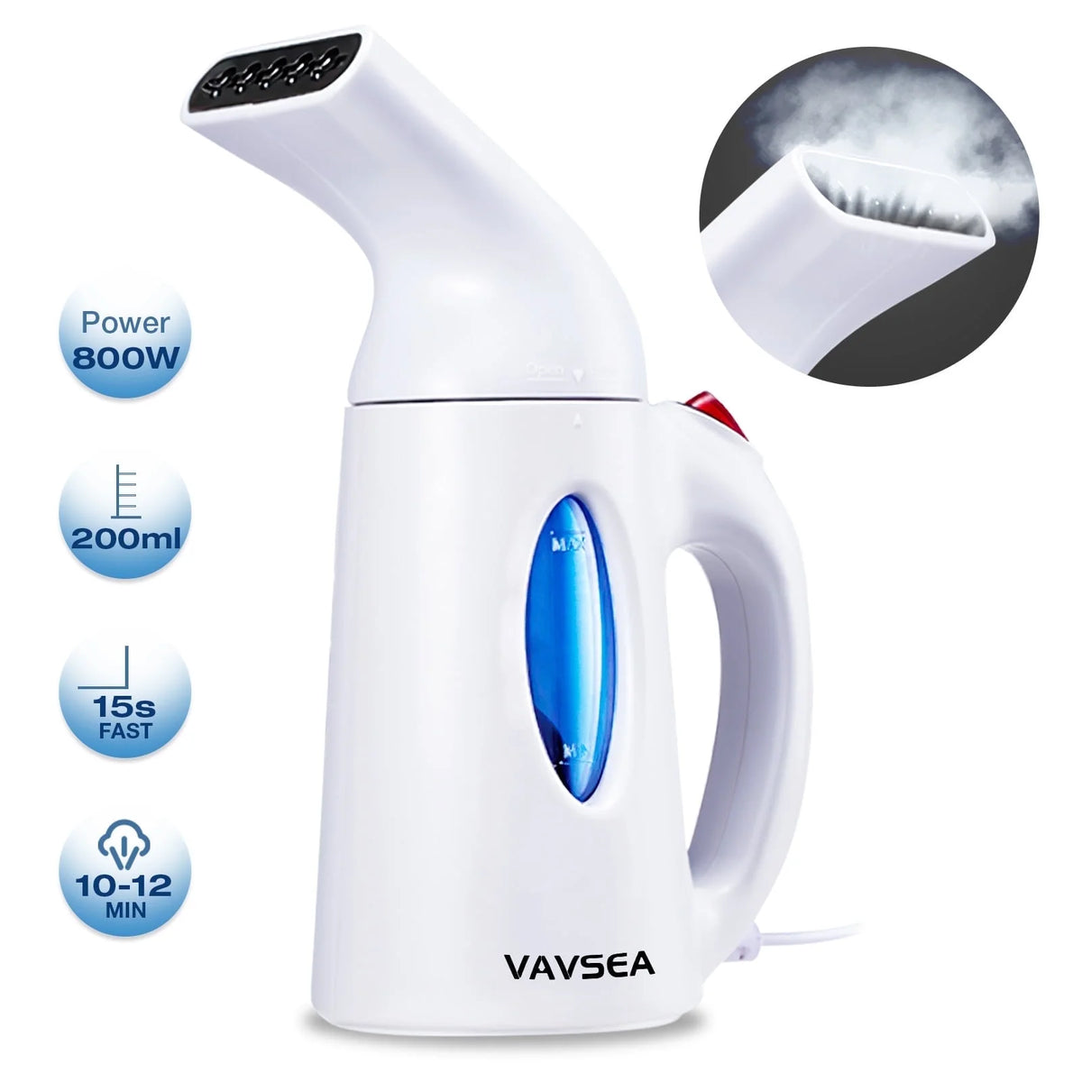 VAVSEA Steamer for Clothes, Portable Garment Steamer, Auto Shut off Function, Wrinkles/ Steam/ Soften/ Clean/ Sterilize, White