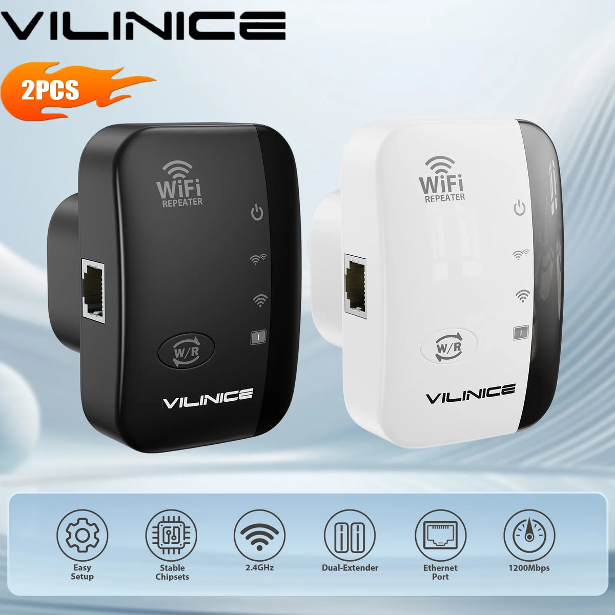 VILINICE AC1200 Dual Band Wi Fi Extender, Coverage up to 3000 sq ft, 2 Count, 2 Pack