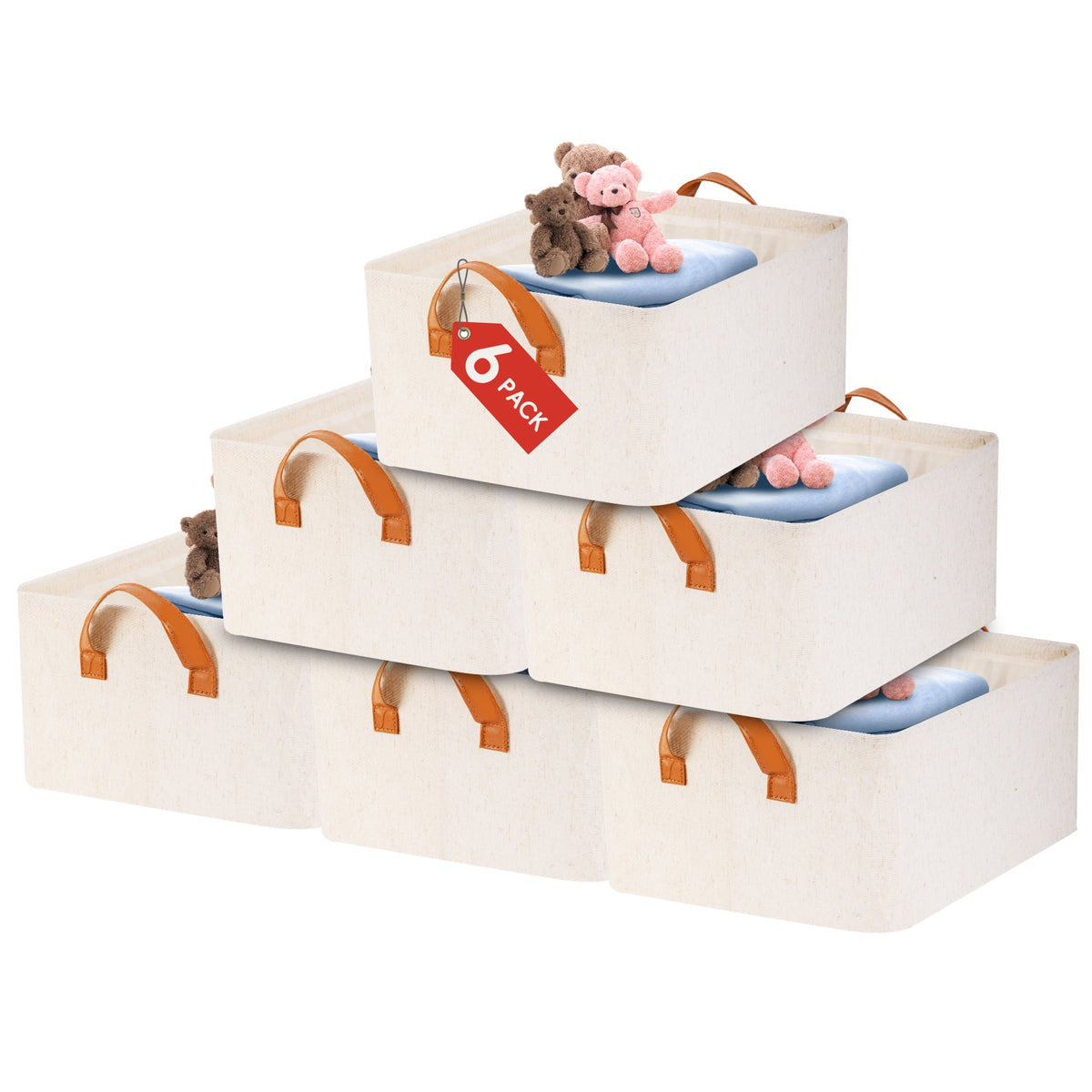 VUSIGN 6 Pack Fabric Foldable Bins for Organization, Durable Storage Bins for Closet, Shelves, Offices, Toys