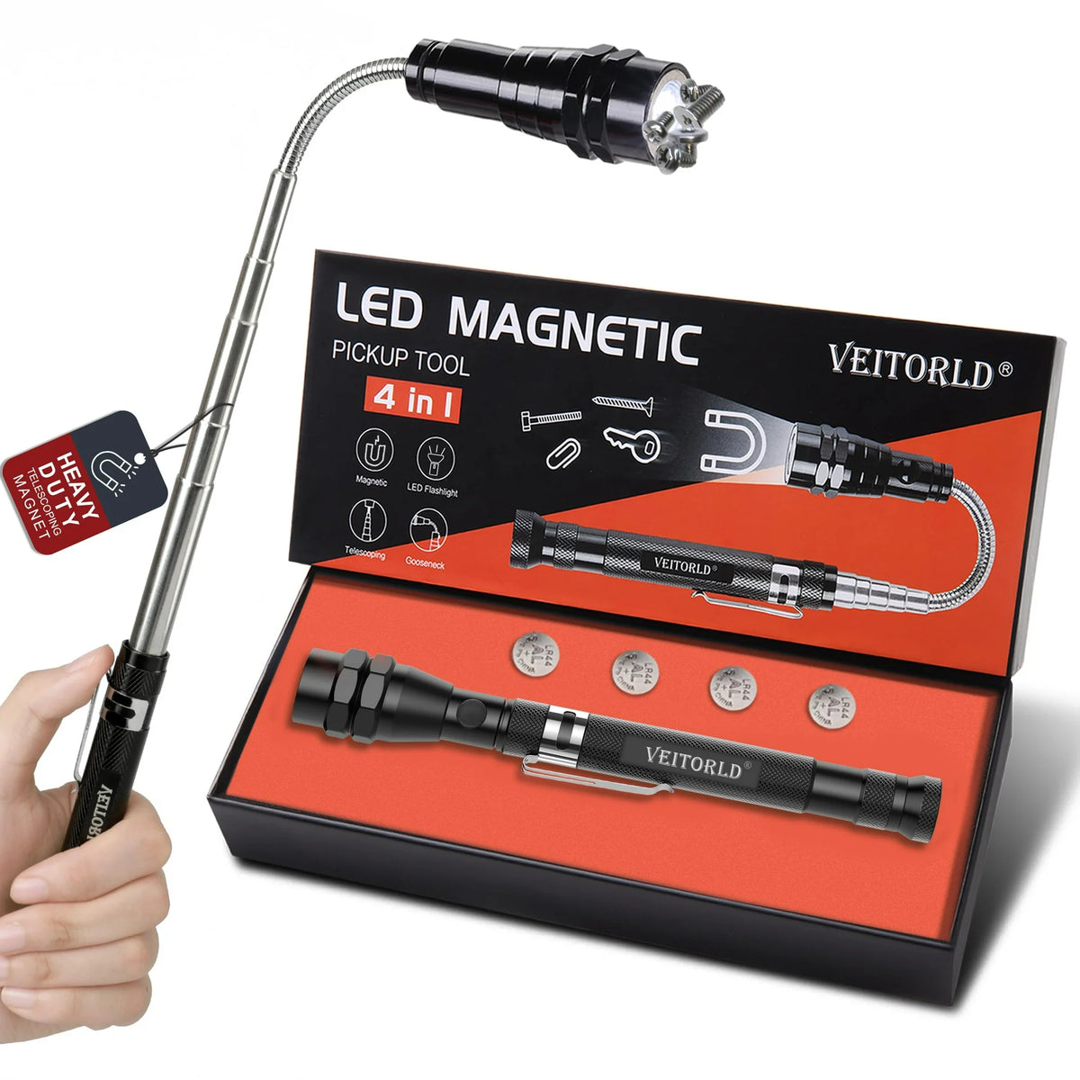 Veitorld Extendable Magnetic Flashlight, LED Telescoping Magnet Pickup Tool, Anniversary Birthday Gifts Idea for Men Dad Husband Women Grandpa Brother Boyfriend, Cool Gadgets Stuff