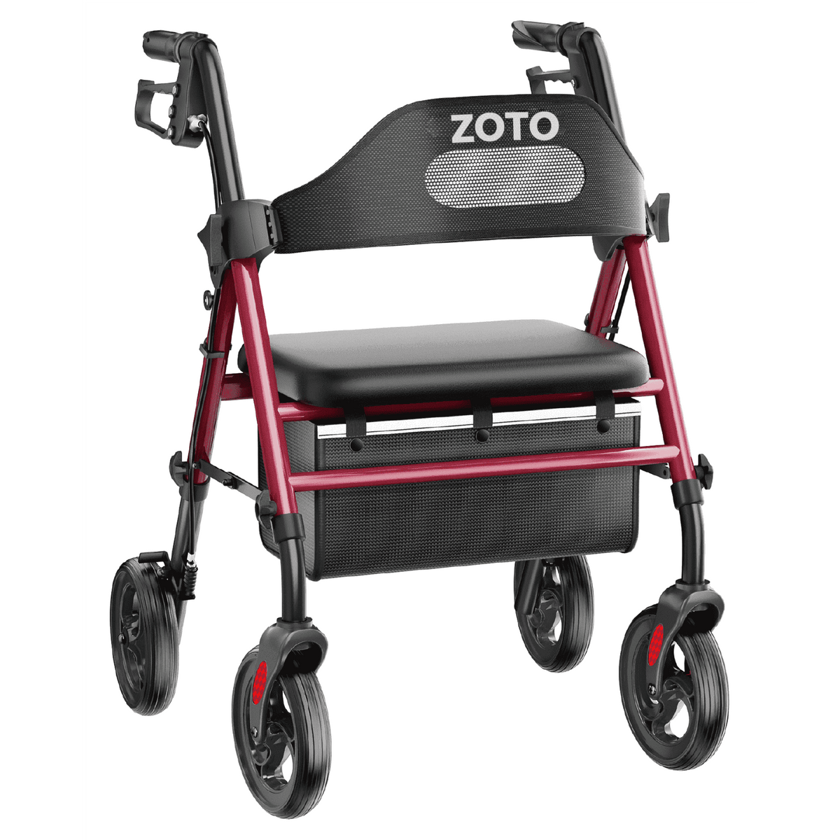 ZOTO ZOTO Walkers for Seniors with Seat, Foldable Rollator Walker, Reinforced Aluminum Frame, Height Adjustable Lightweight Rolling Walker,RED,VR2
