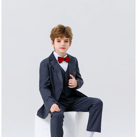Wehilion Boy Slim Fit Suit Kids Formal Suits for Boys Jacket Vest Pants and Shirt Set,black