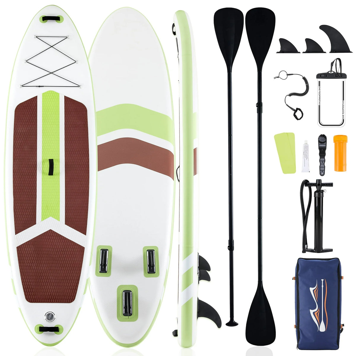 ZUNMOS 10.5'×33'' Inflatable Stand Up Paddle Board Non-Slip Deck, Durable Advanced Material and Complete SUP Accessories for All Skill Levels, ﻿Brown and Green