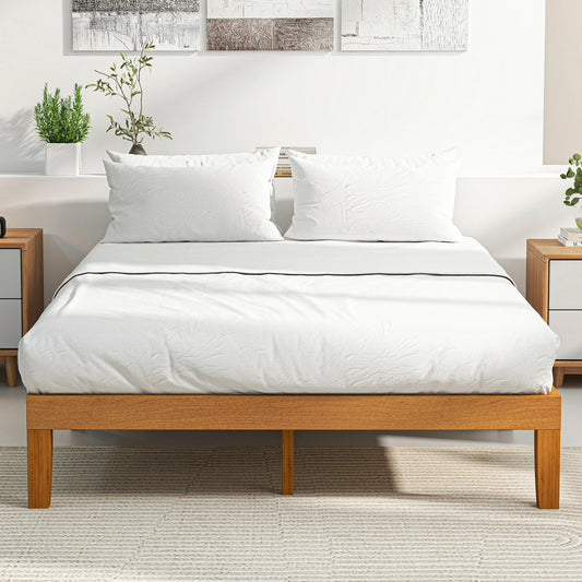 ZUNMOS 12 IN Full Size Solid Wood Bed Frame with Wood Slat Support, Sturdy, No Box Spring Needed, Natural Pine