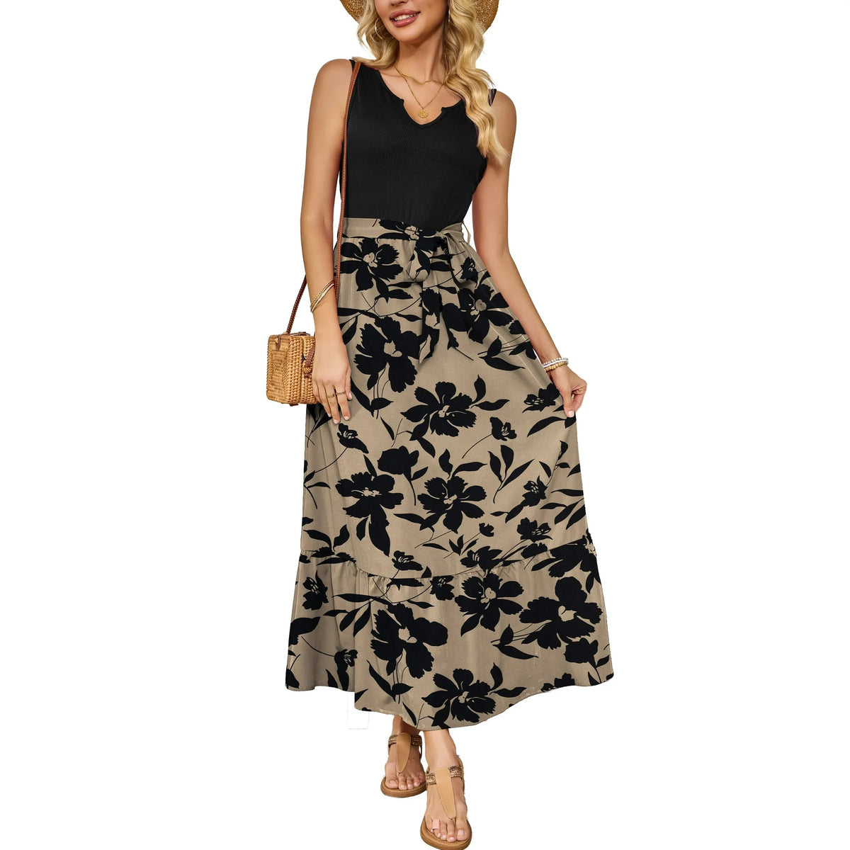 a.Jesdani Women Casual Dresses Sleeveless Ribbed Loose Long Maxi Dresses with Pockets S XXL