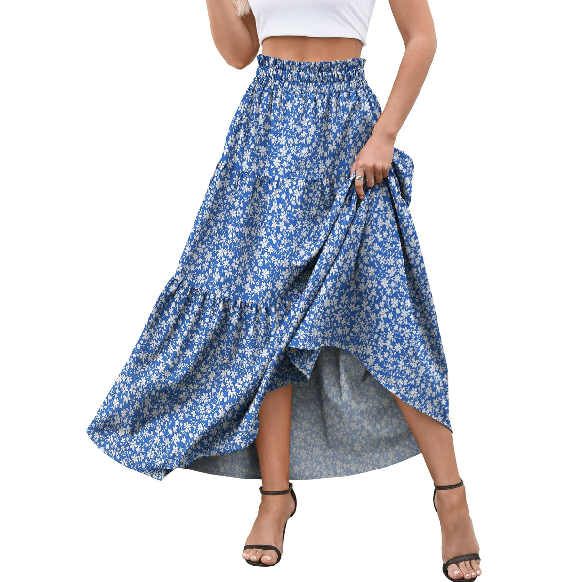 a.Jesdani Womens Maxi Skirts Casual Elastic High Waist Swing Tiered Beach Maxi Skirt s xxl