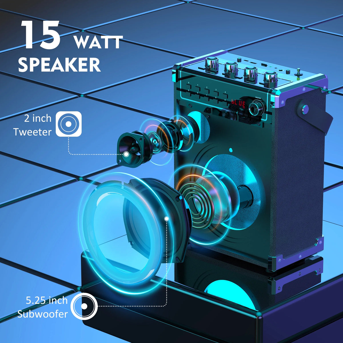 FanFun Portable Speaker, 15W Portable Bass/Treble Bluetooth Speaker with LED Light, Party Speaker for Adult/Kid