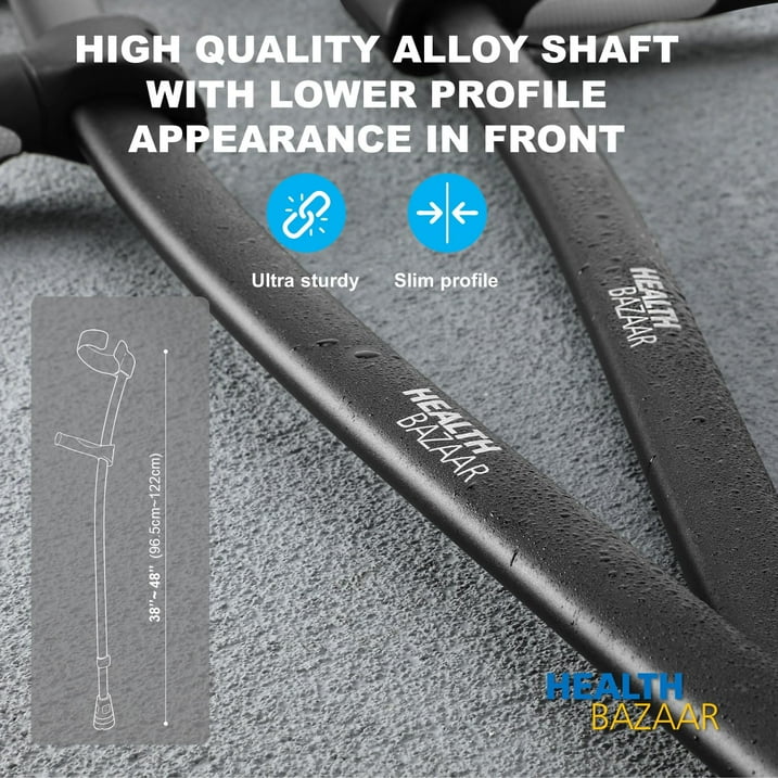 HEALTHBAZAAR Adult Forearm Crutches with Ergonomic Handles,Continuous Height Adjustment,All Terrain Tip  Non Slip Base,Magnetic Handle