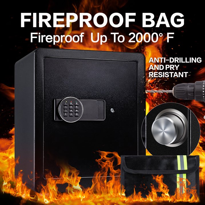LOCKSWORTH 2.0 Cubic Feet Safe Box, Steel Security Safe and Lock Box with Fireproof Money Bag Dual Alarm System, LED Light for Home Office 12.2"Dx14.96"Wx17.72"H