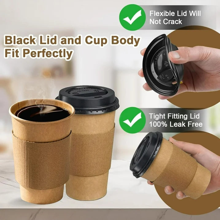 100 Pack 10 oz Paper Coffee Cups, Disposable Coffee Cups with Lids and Sleeves for Home and Cafes.