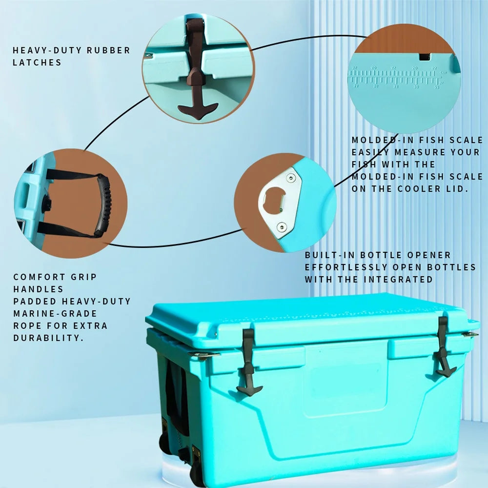 SHINPT 65QT Cooler with Wheels, Portable Ice Chest for Car, Beer Cooler Outdoor& Indoor, Travel Cooler for Drink, Beverage, Beach, Camping, Picnic, Fishing, Boat, Barbecue