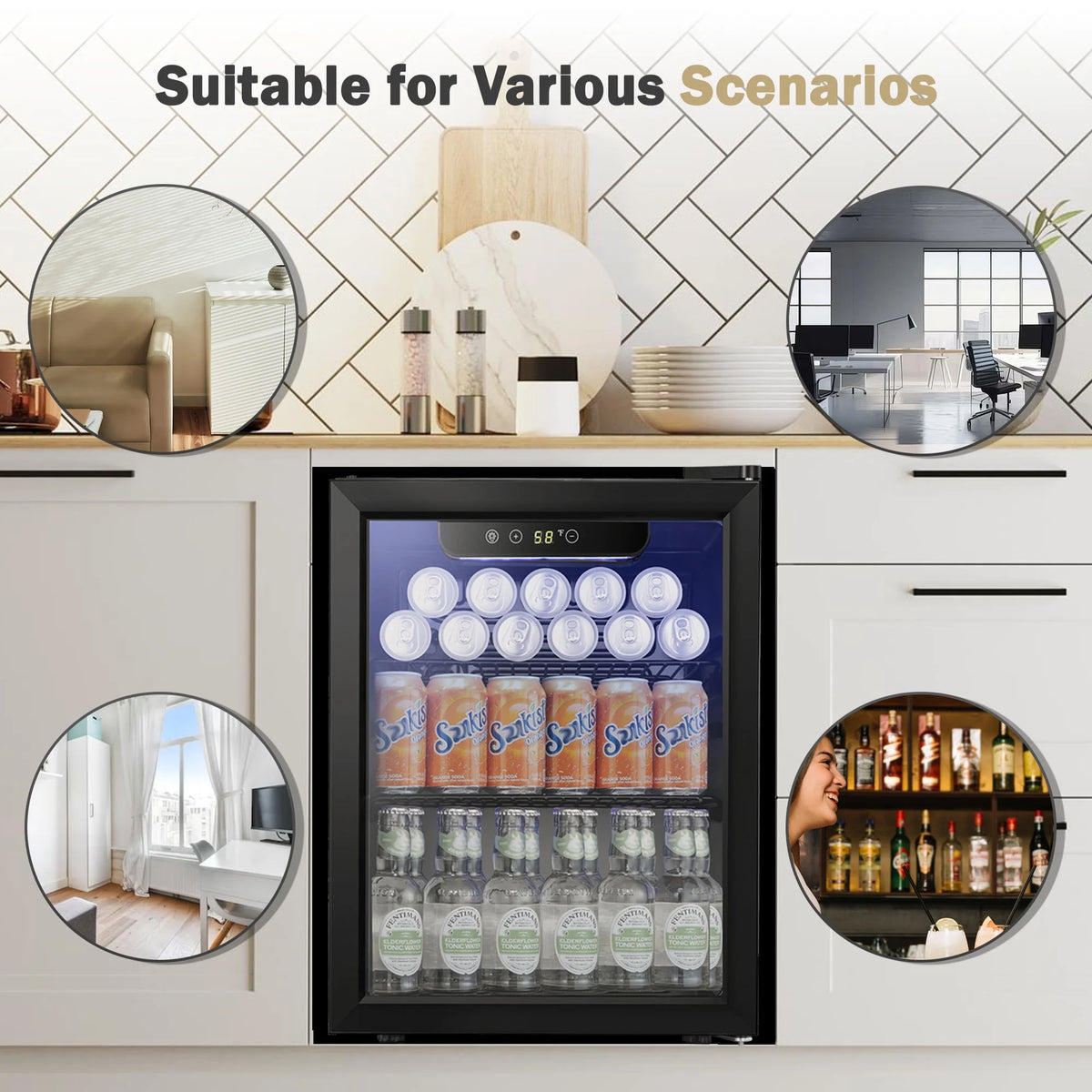Moifoi 1.7 Cu. ft. Beverage Refrigerator Cooler, Mini Fridge with Glass Door, Exchangeable Door, Home/Bar/Office