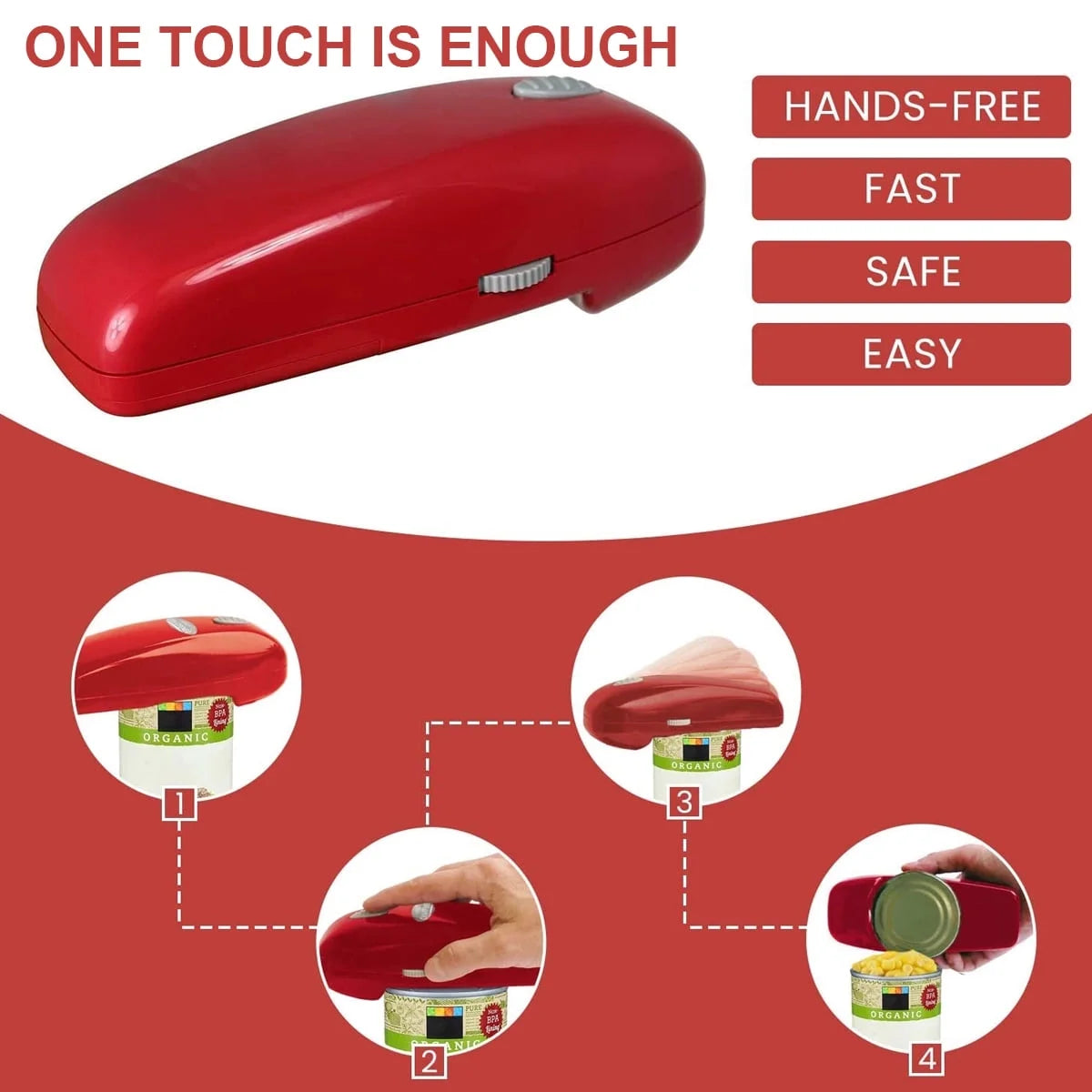 Electric Can Opener, Automatic One Touch Smooth Edge, Battery Operated, Handheld  Arthritis-Friendly, Safe for Food Prep