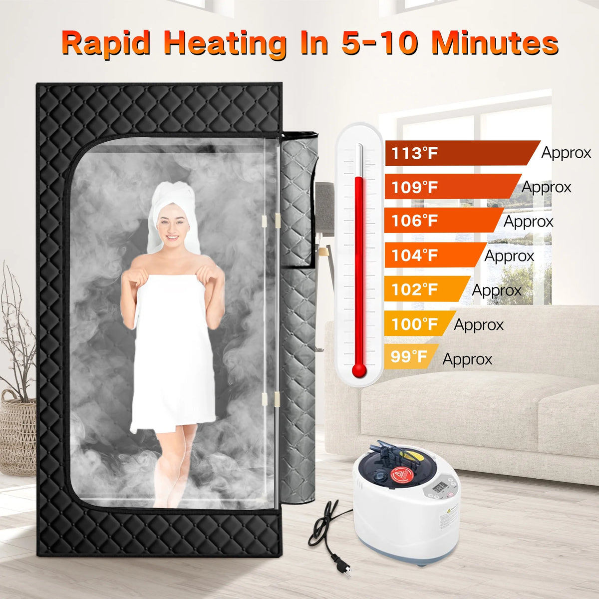 HYEASTR Portable Home Steam Sauna Box, Full Size Personal Sauna Tent Kit for Spa, Indoor Sauna Relaxation with 2.6L & 1000 Watt Steam Generator, Remote Control, Chair, Mat