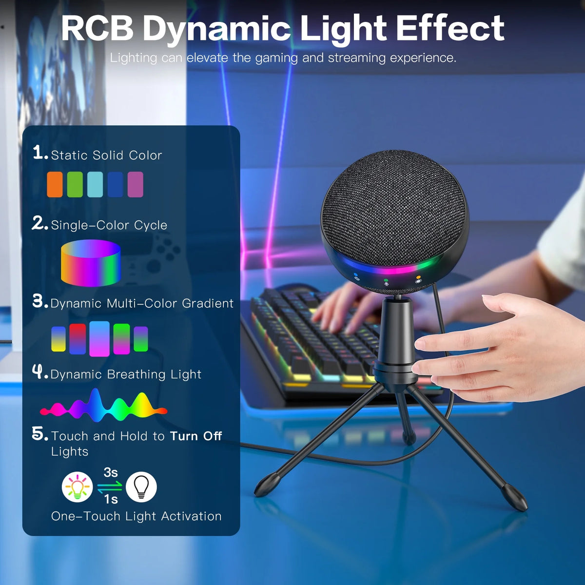 ZealSound Microphone for iPhone,USB mic for PC gaming,Phone,Touch Mute,Active Noise Cancel microphones with Echo/RGB/Volume Gain,Real Time Monitor,Podcast,ASMR Gaming Zoom YouTube Discord Twitch Vide