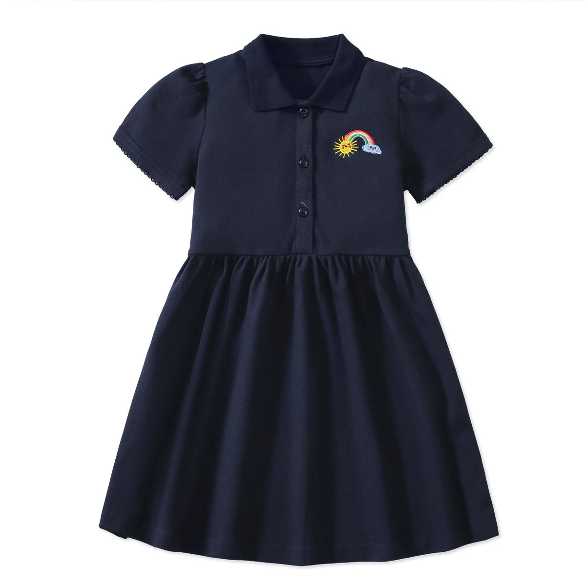 HILEELANG Baby Girl Easter Navy Pink Polo Dress Short Sleeve Cotton Casual Button Closure School Playwear Ruffle Dresses 2 Packs 2T