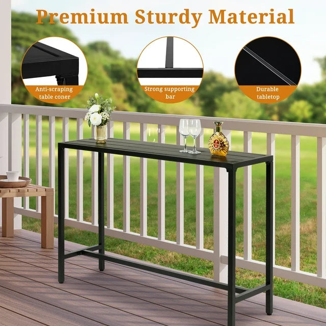 Ktaxon 55" Outdoor Bar Table with Adjustable Feet, Rectangle Narrow Counter Height Table, Ideal Bar Height Table for Balcony Patio Garden Yard Poolside, Black