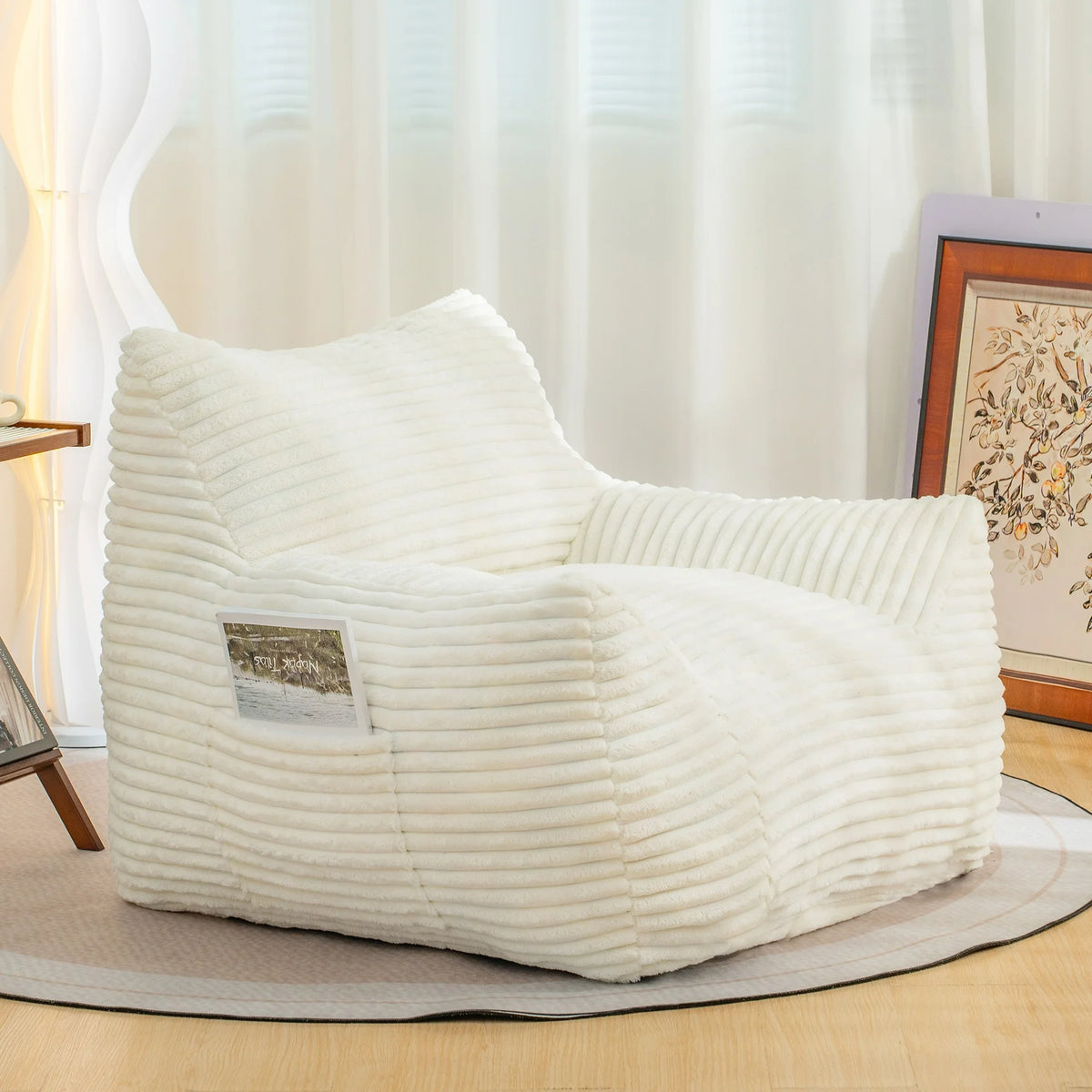 HSUNNS Bean Bag Chair, Ergonomic Design Floor Sofa with Anti-Slip Bottom for Adults and Teens, Corduroy Single Cloud Mini Couch for Living Room and Bedroom, White